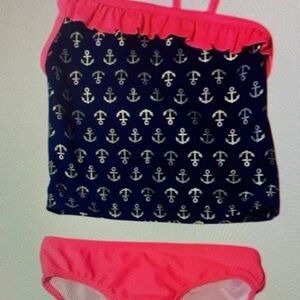 Nautical Navy and Pink Kids Swim Set